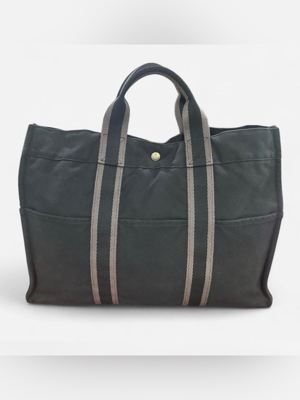 Vintage Hermès Paris Fourre Canvas Tote Bag MM | Black & Charcoal Grey